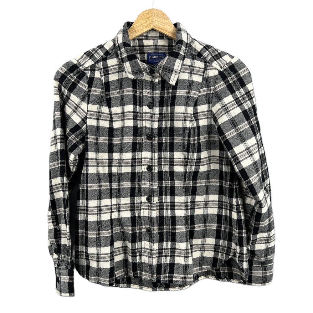 Pendleton Womens Shirt Wool Black White Plaid Button-Down Petite‎ Medium